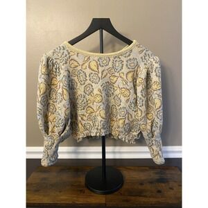 $128 Free People Women's Beige No Ordinary Puff shoulder Jersey Top Size Small